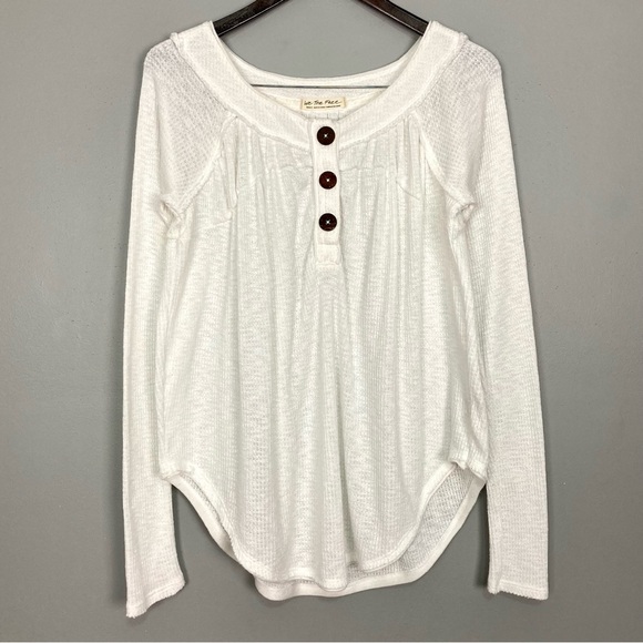 Free People Must Have Thermal Henley Top Women’s Size S Long Sleeve Oversized - Picture 2 of 8